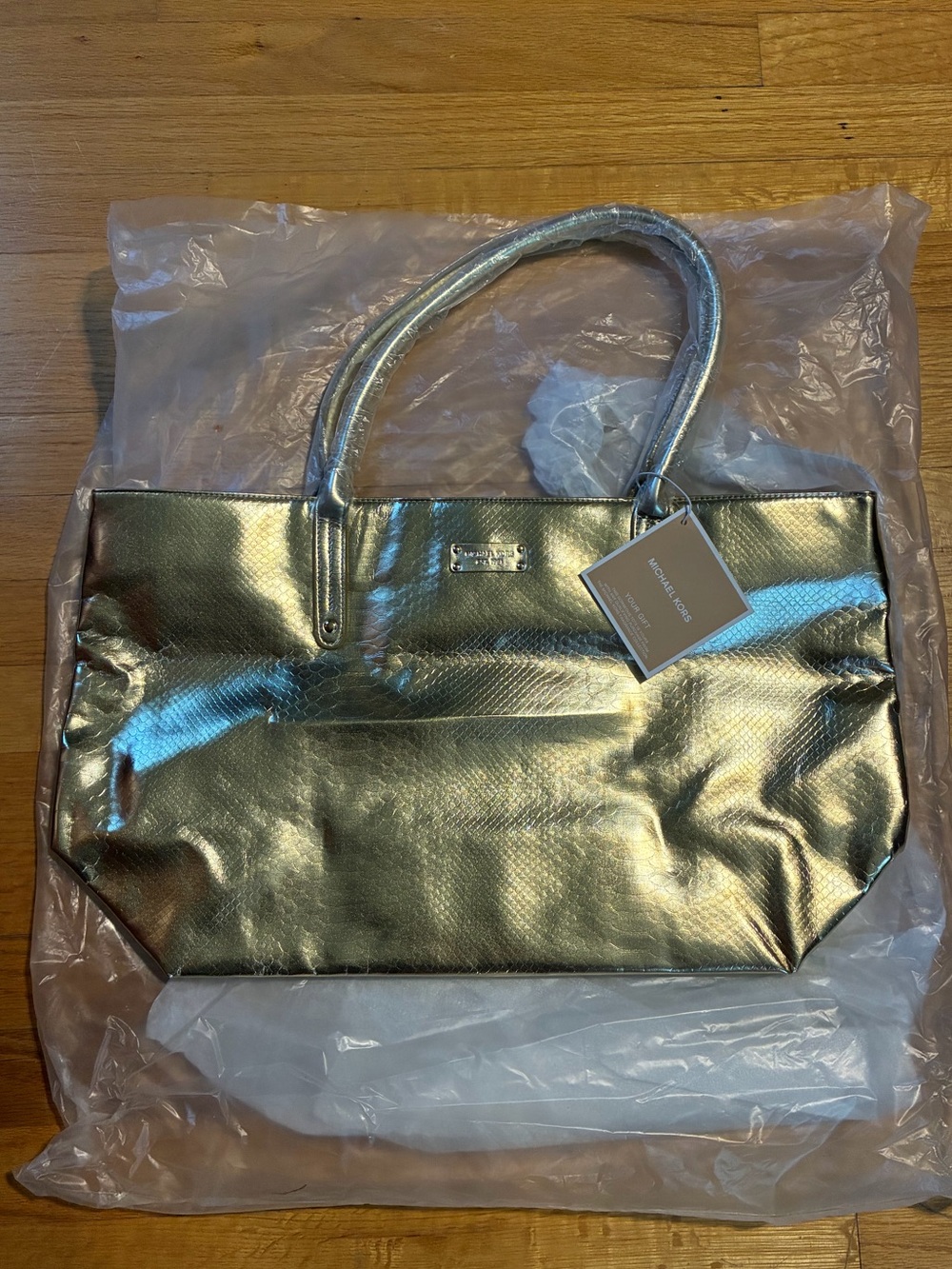 Michael Kors Gorgeous Croc Print Tote Bag Metallic Gold Women's New With Tags